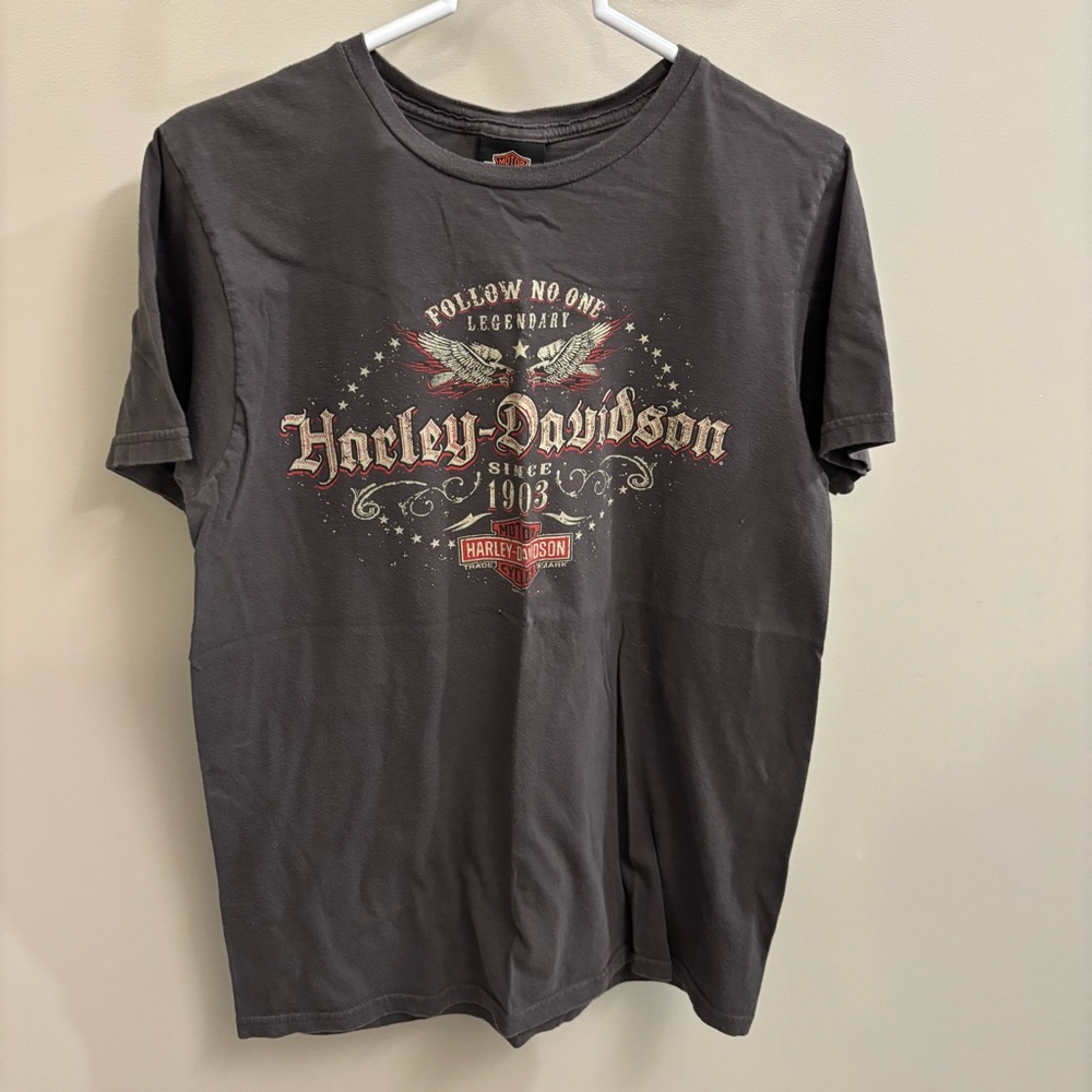 Harley-Davidson Dark Gray Graphic Fitted T Shirt Short Sleeve Soft Medium Cotton